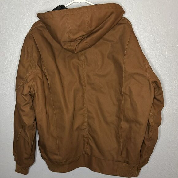 Key Saddle Brown Insulated Duck Hooded Work Jacket Full Zip Size Medium Regular - Picture 13 of 14